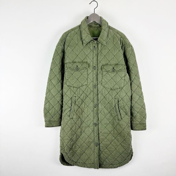 Blank NYC Happy Camper Long Quilted Jacket Women's Green Shacket Large - Picture 3 of 16